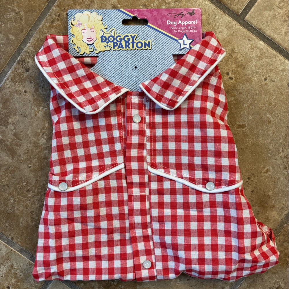 NWT Doggy Parton Size Large Pet Shirt Red & White Plaid Design